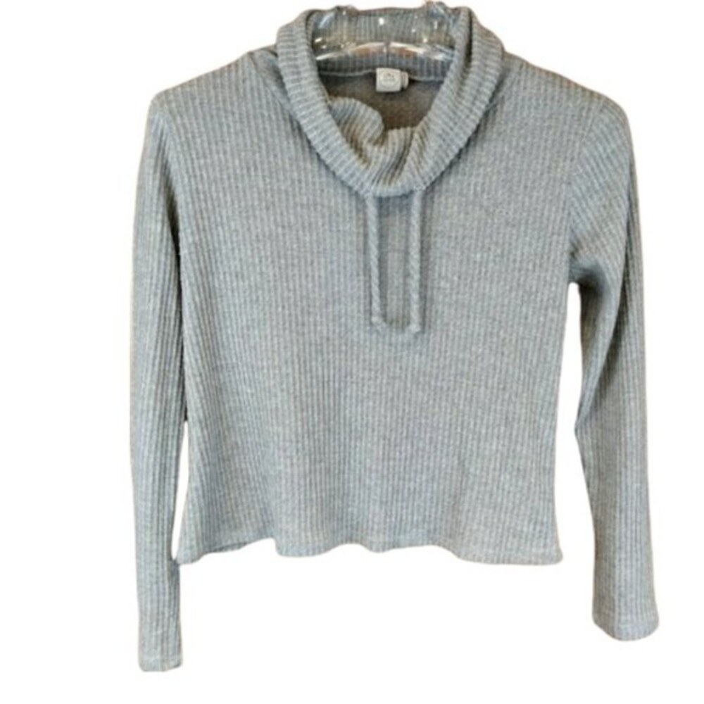 Paper Crane Gray Waffle Thermal Slouchy Cowl Neck Long Sleeve Top Medium